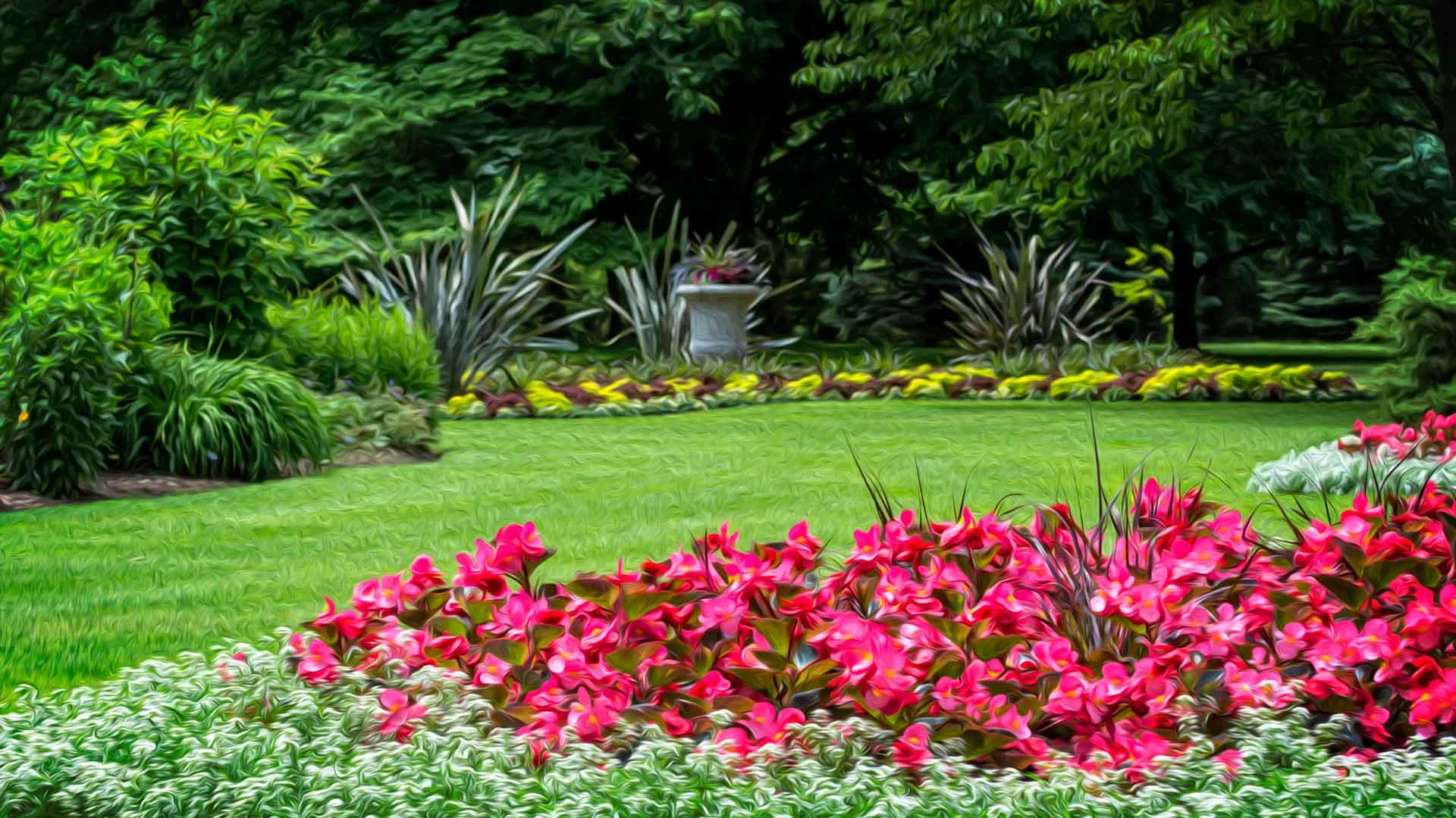 Backyard garden with professional landscaping service.